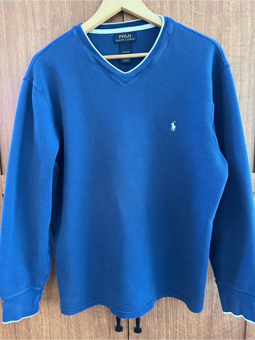 Polo Ralph Lauren Blue Waffle Knit V-Neck Long Sleeve Shirt Men’s XL